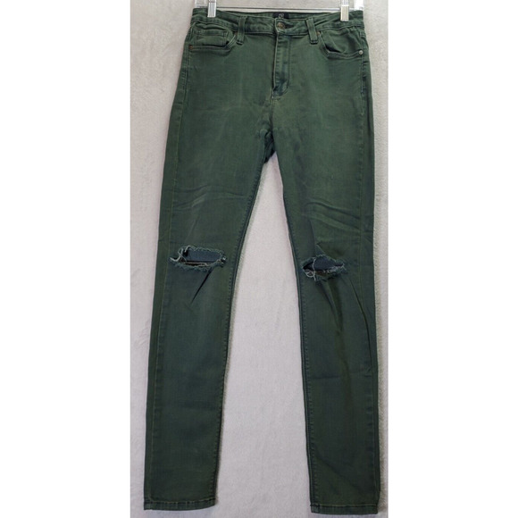 JUST BLACK Jeans Womens Size 30 Green Denim Cotton Stretch Ripped Skinny Pockets - Picture 1 of 11